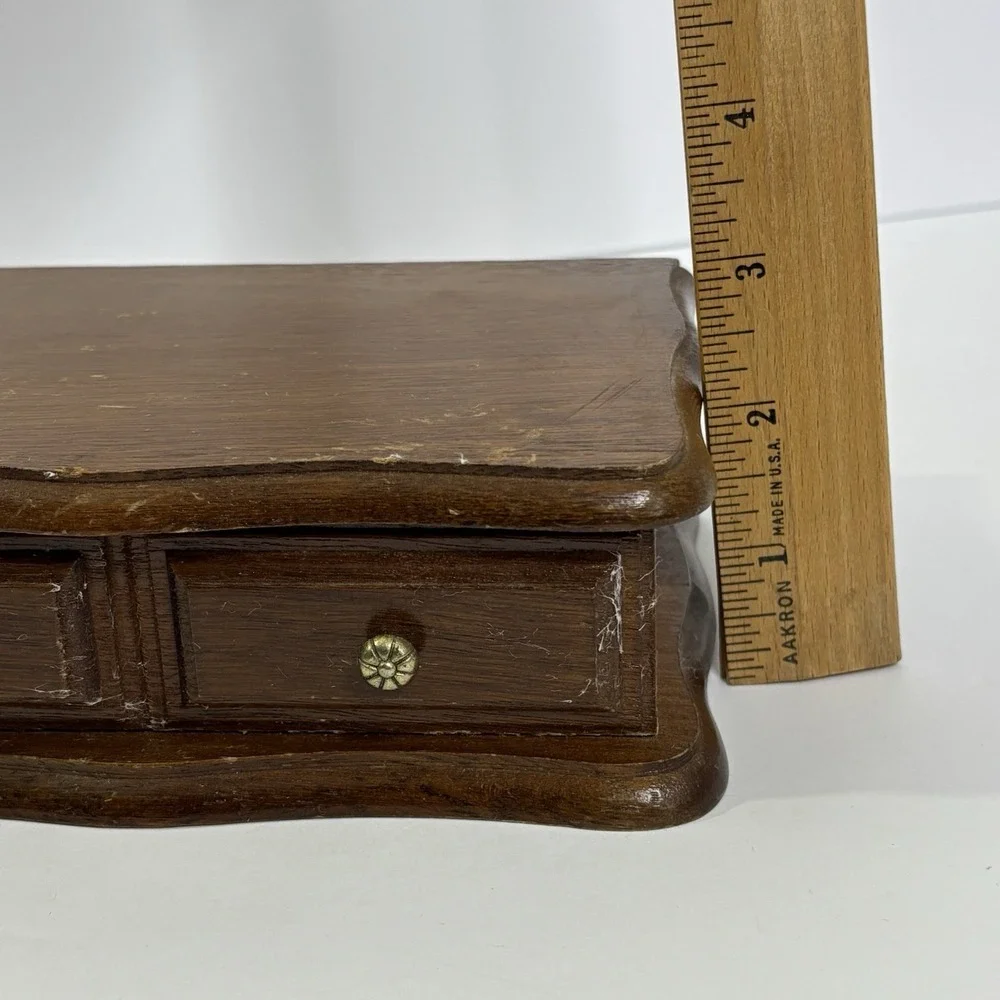 Vintage Wood Jewelry Box With Mirror Yellow Velvet Lining